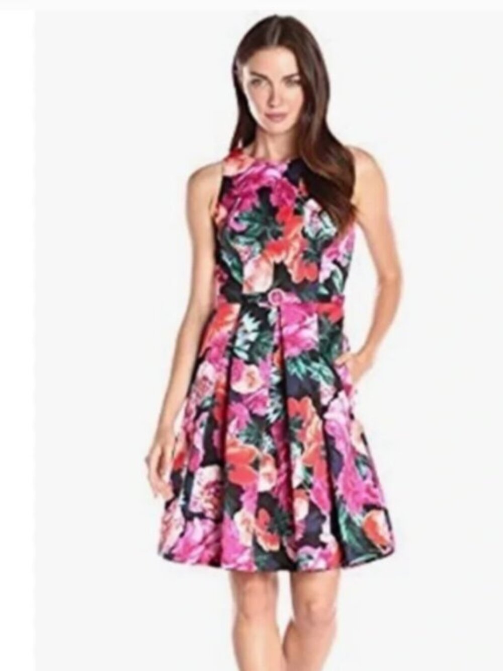 Eliza J Navy Sleeveless Floral Cut-out Back Fit-and-Flare Dress size 6P NWT